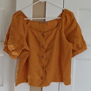 Everlane Linen Puff Sleeve Top in Marigold
